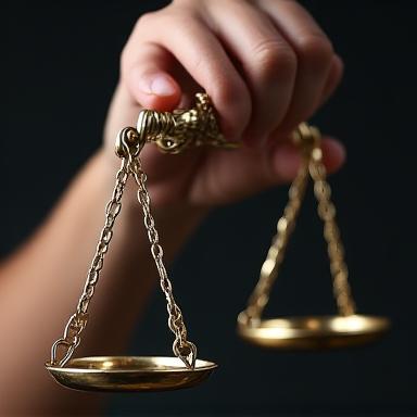 Mà amb una balança de la justícia en primer pla